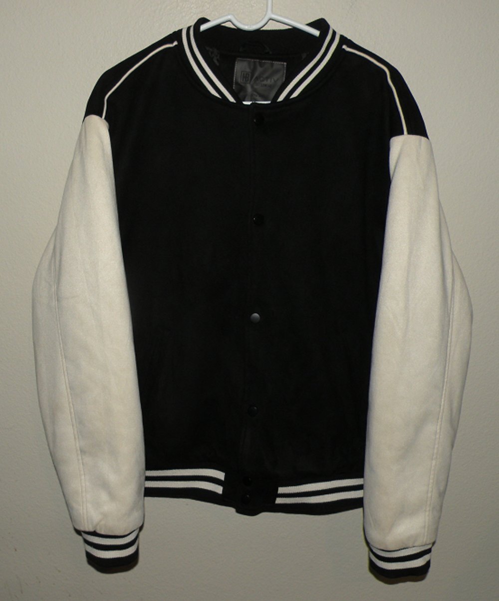 HB Activ Outerwear Men’s XL Snap Bomber Letterman’s Jacket Black White